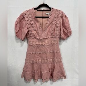 Endless Rose NWT Plunging Lace Trim Dress with Puff Sleeve Size M